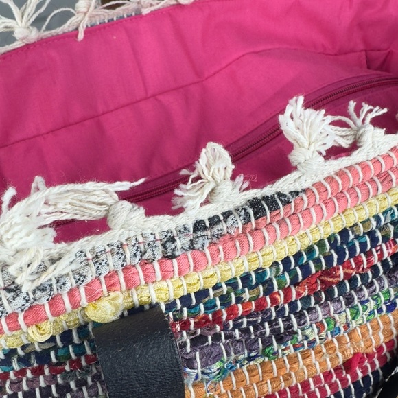 Bohemian Multicolour Woven Tote Beach Festival Shoulder Bag - Picture 8 of 15